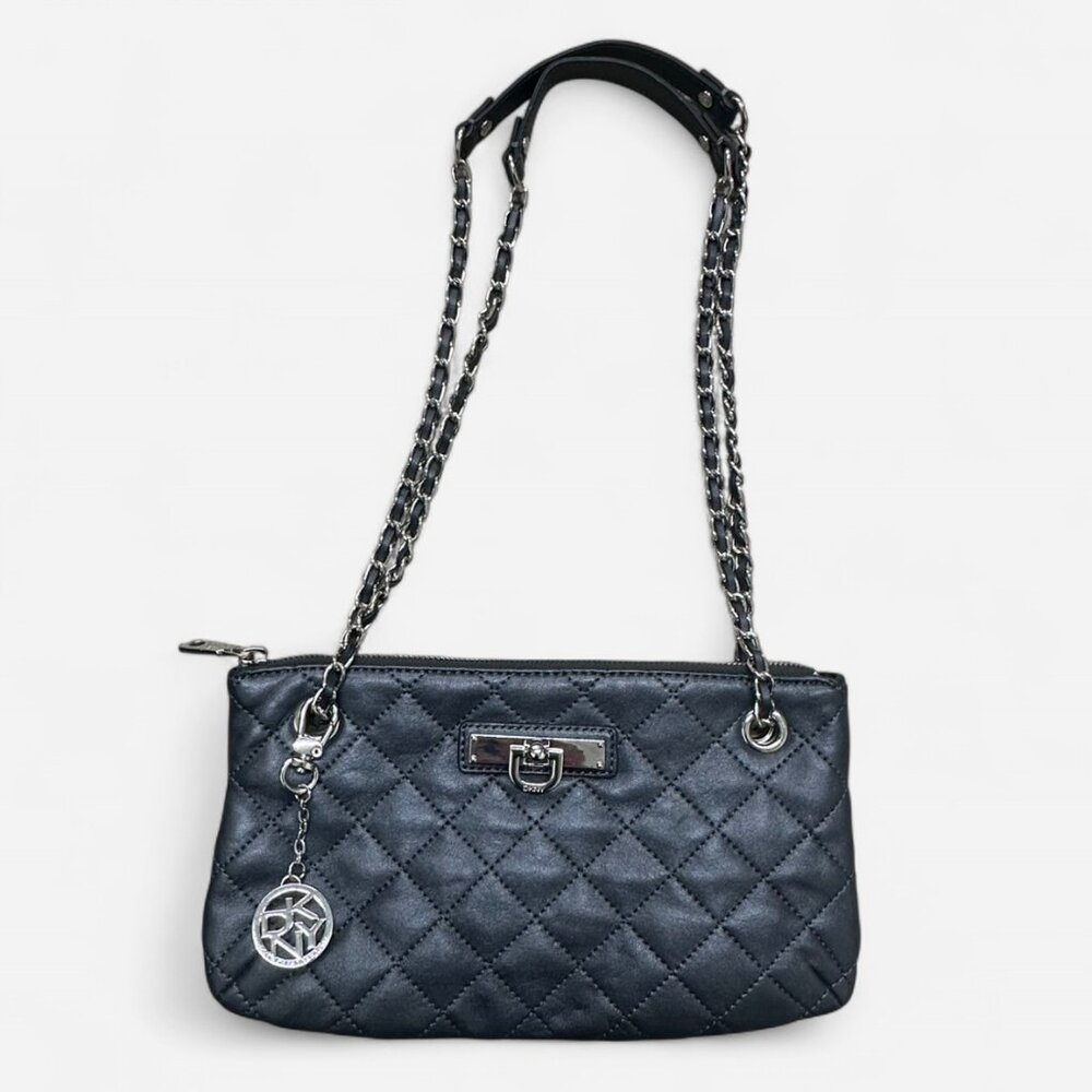 New DKNY Ash Gray Leather Chain Purse